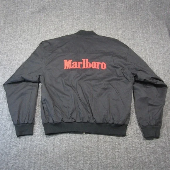Vtg Marlboro Reversible Bomber Jacket L Black Red Full Zip 90s